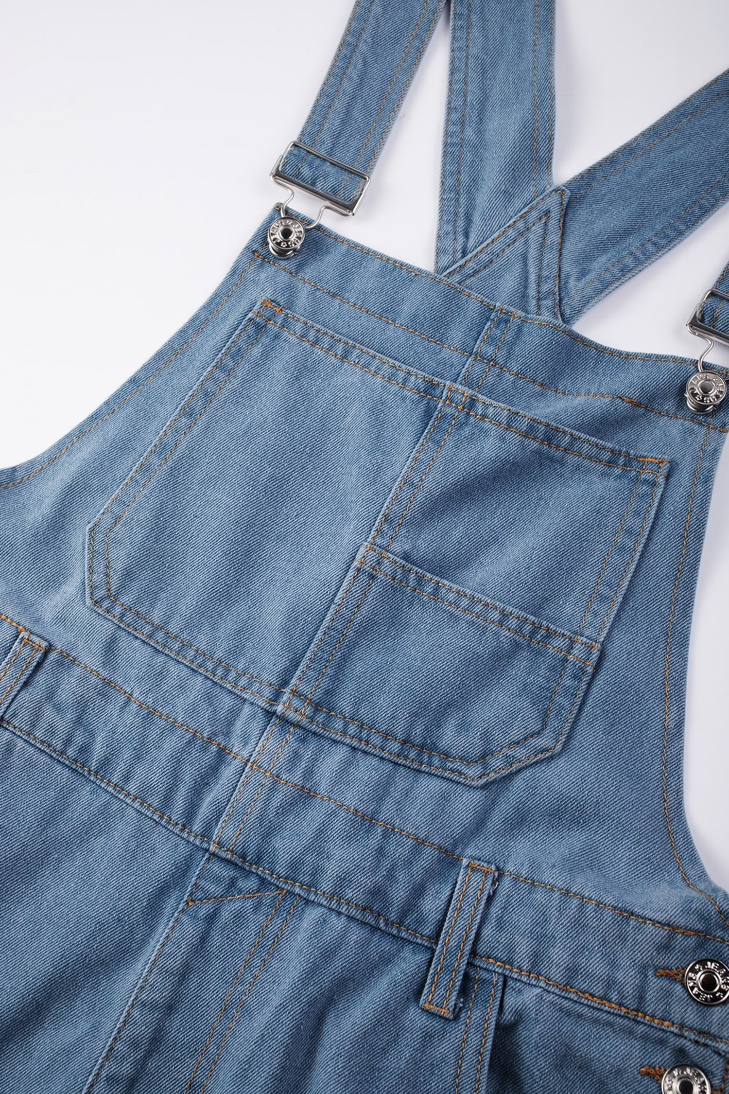 Light Blue Retro Bib Pocket Buckle Straps Casual Denim Jumpsuit - loveforevers