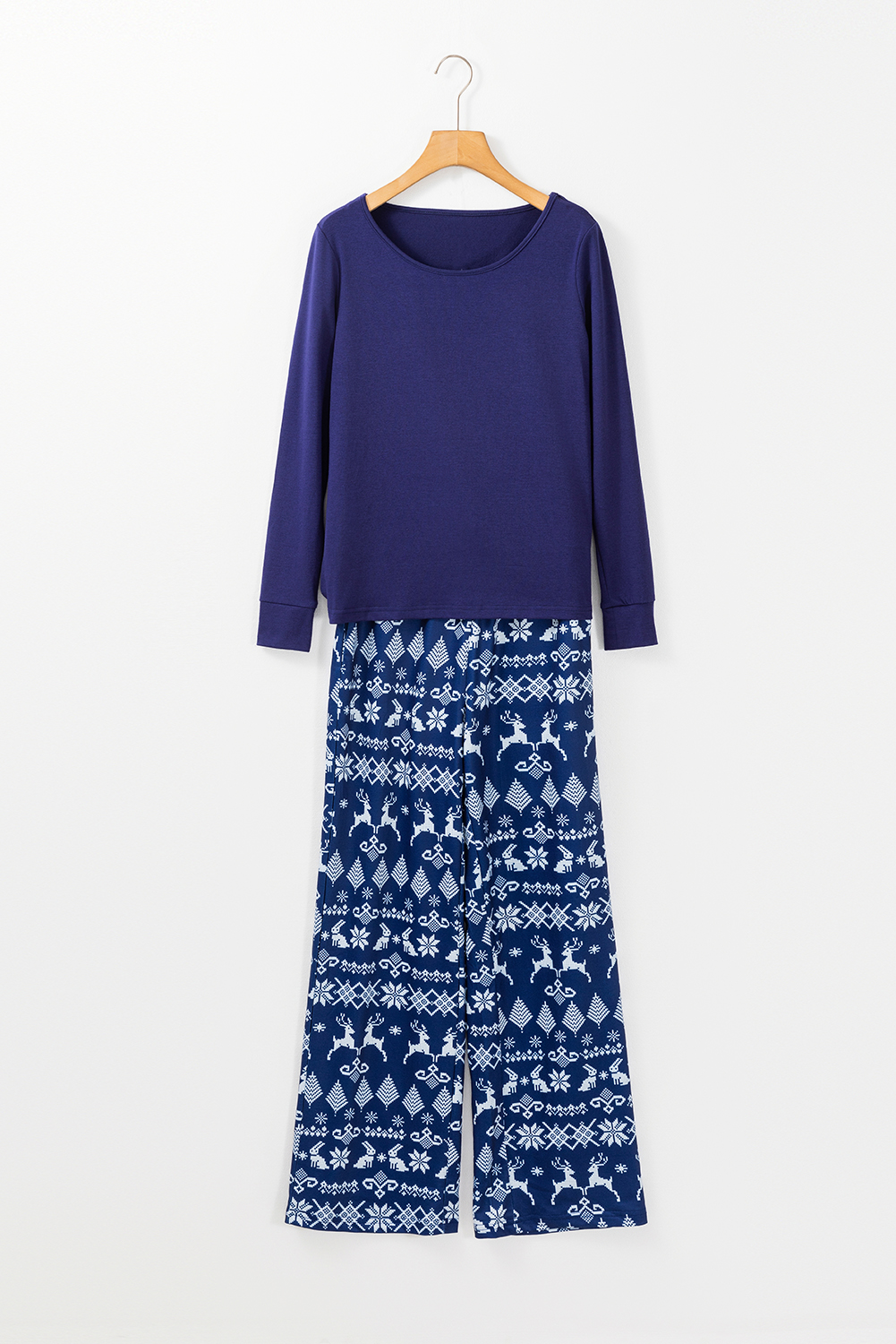Blue Solid Top and Christmas Pants Two Piece Lounge Set - loveforevers