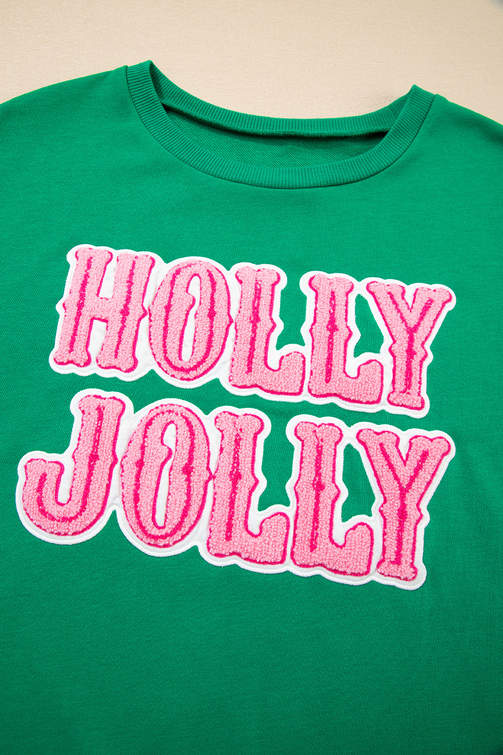 Sea Green HOLLY JOLLY Towel Embroidered Christmas Holiday Sweatshirt - loveforevers