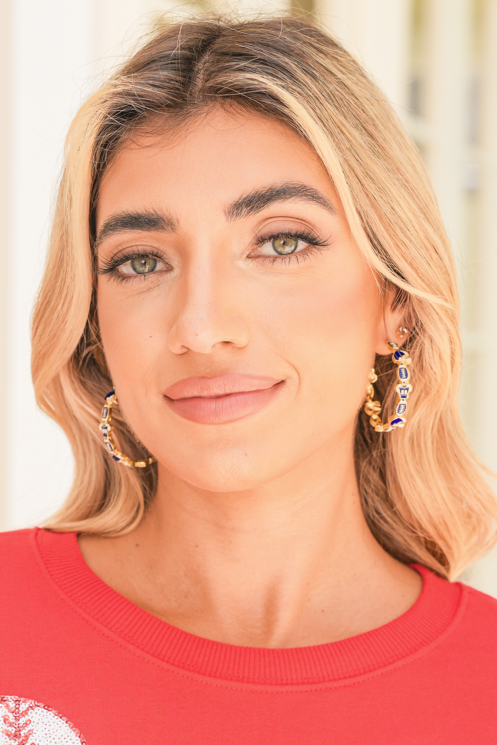 Dark Blue Game Day Football Helmet Jersey Hoop Earrings - loveforevers