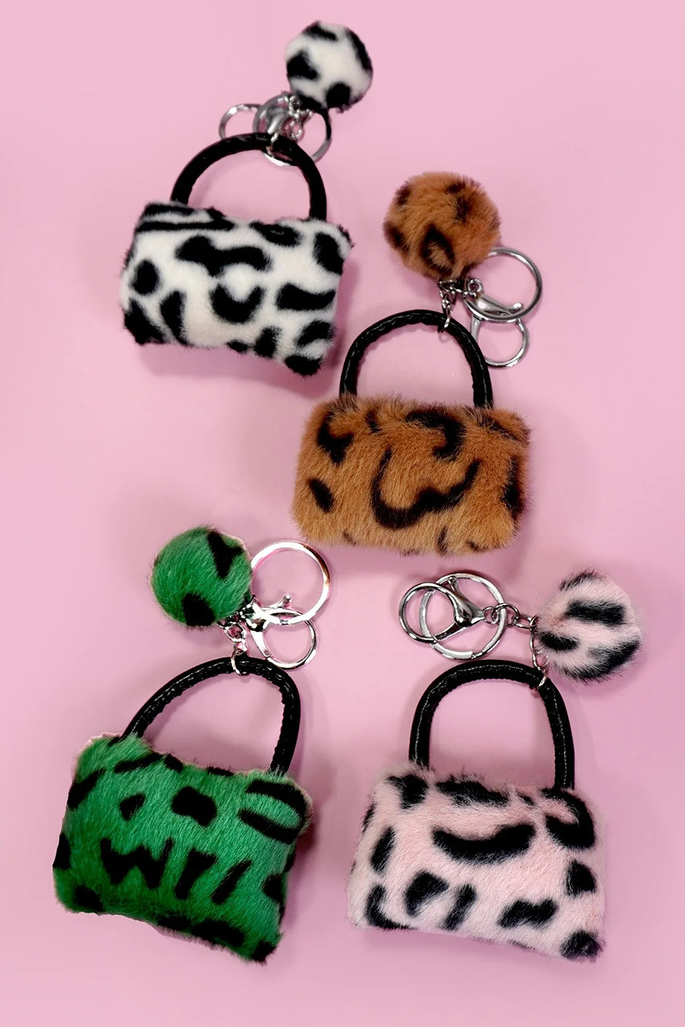 Pink Plush Animal Print Mini Bag Keychain - loveforevers