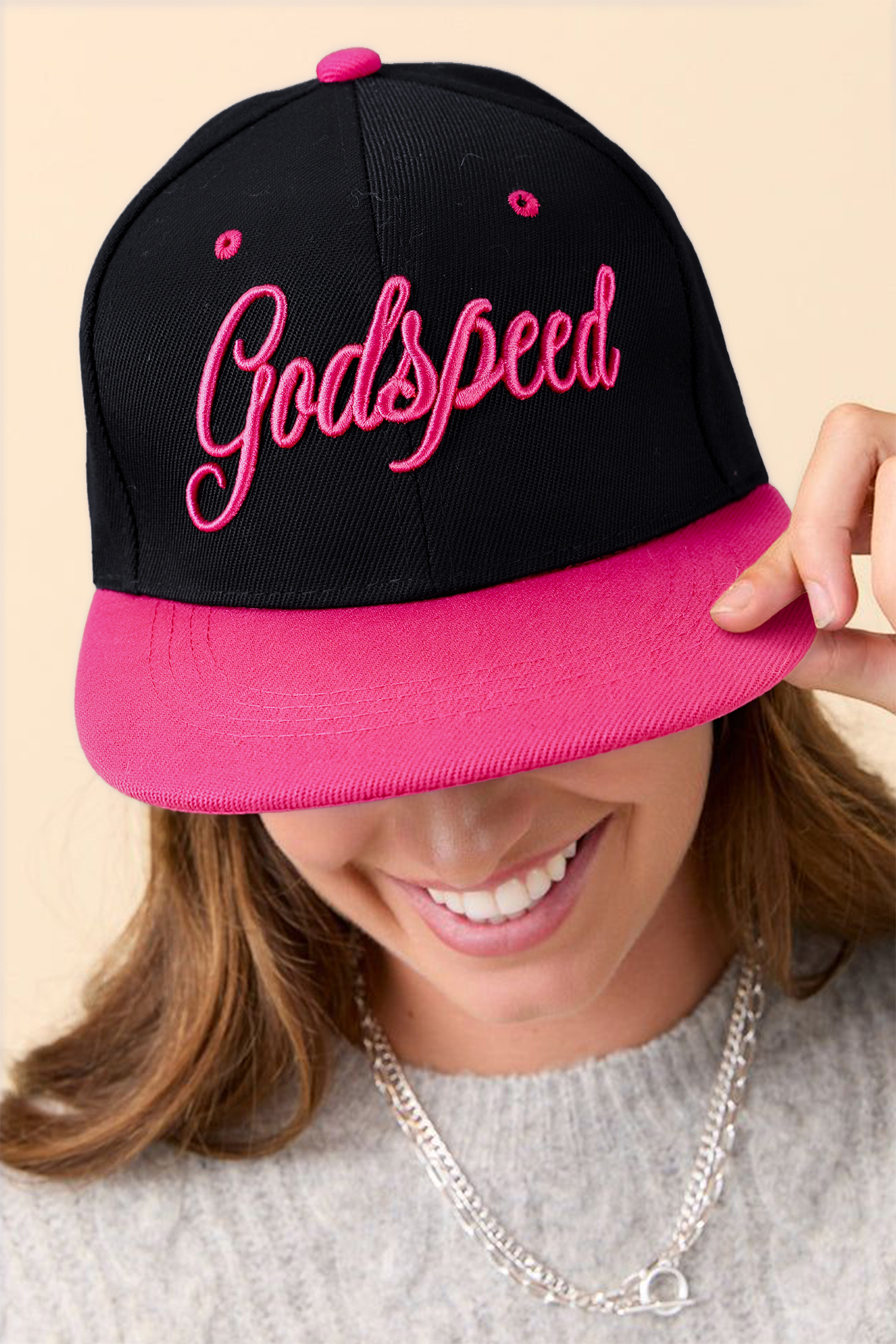 Rose Red Godspeed Letter Embroidered Color Block Cap - loveforevers