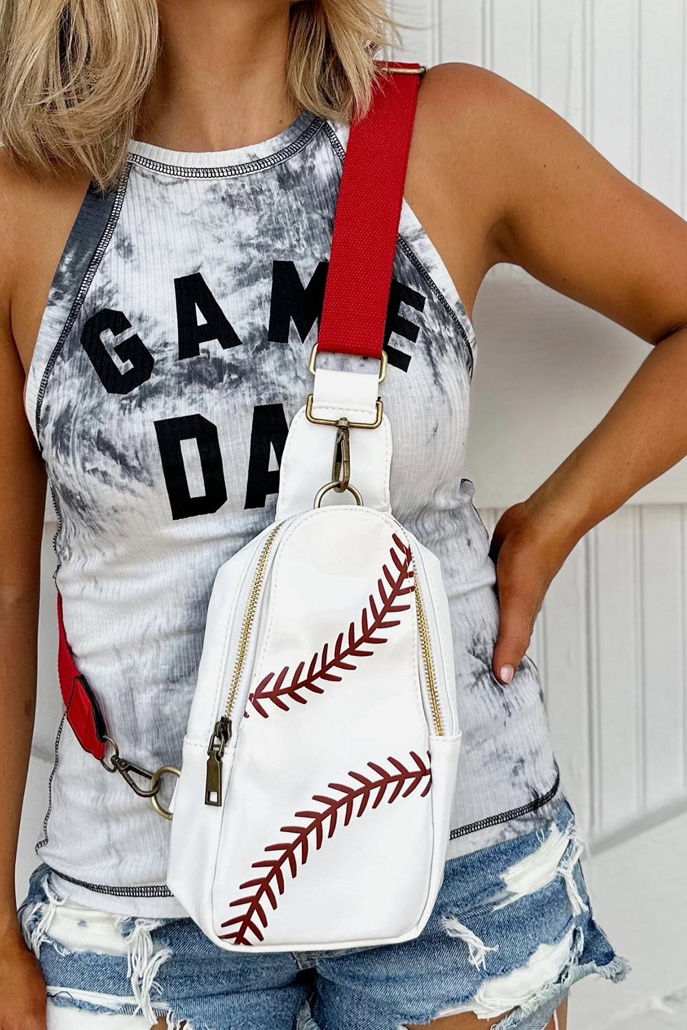 Racing Red Balls Pattern PU Leather Zipped Sling Bag - loveforevers