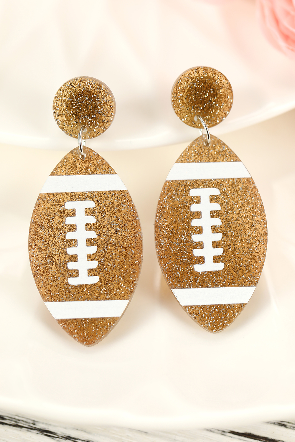 Brown Glittering Rugby Football Pendant Game Day Earrings - loveforevers