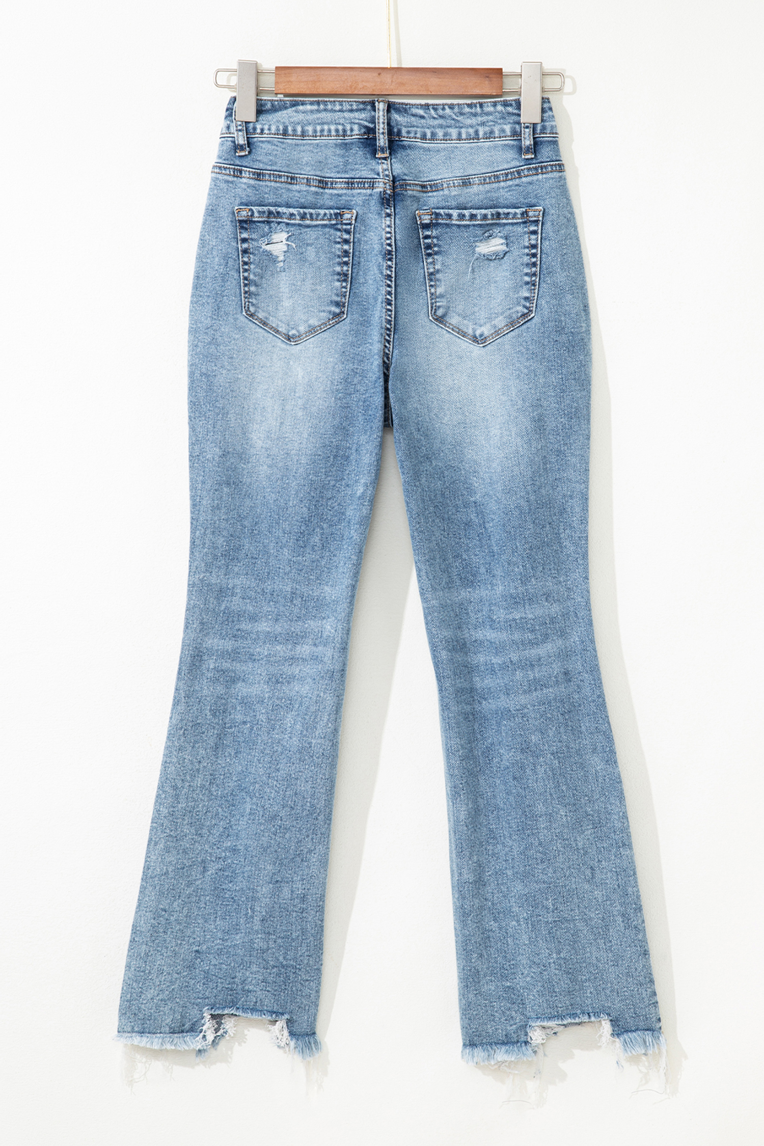 Myosotis Raw Hem Ripped Open Knee Fit Flare Jeans - loveforevers