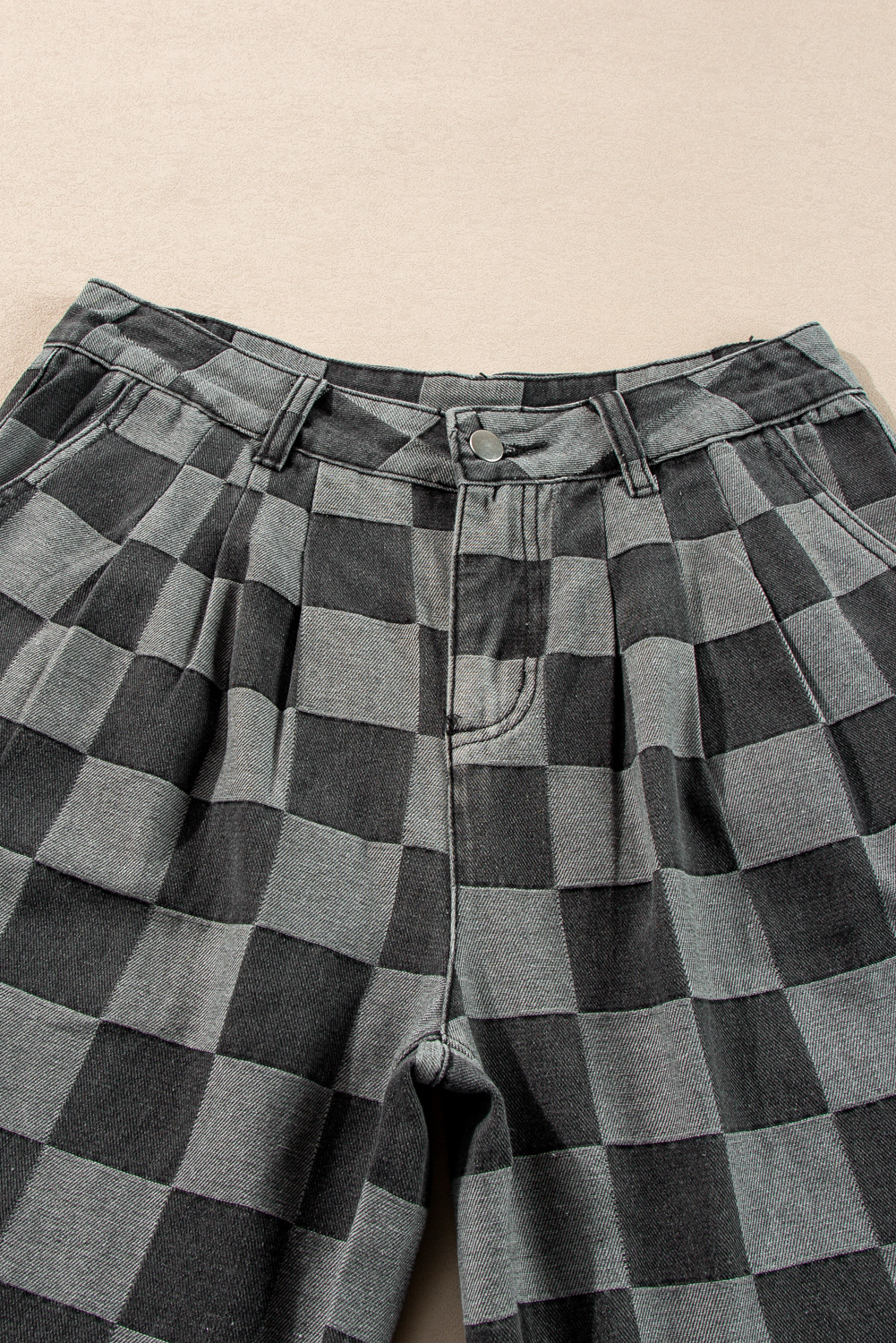 Dark Grey Checkered Denim Wide Leg Jeans - loveforevers