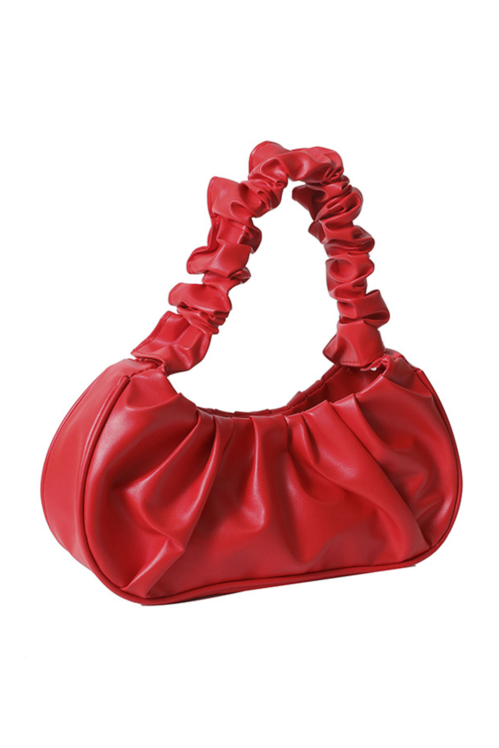 Fiery Red Ruched Faux Leather Shoulder Bag - loveforevers