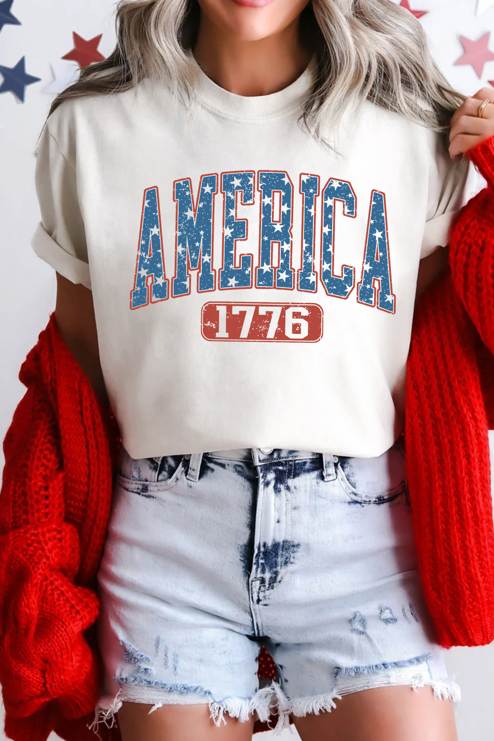 White Star AMERICA 1776 Print Independence Day Tee - loveforevers