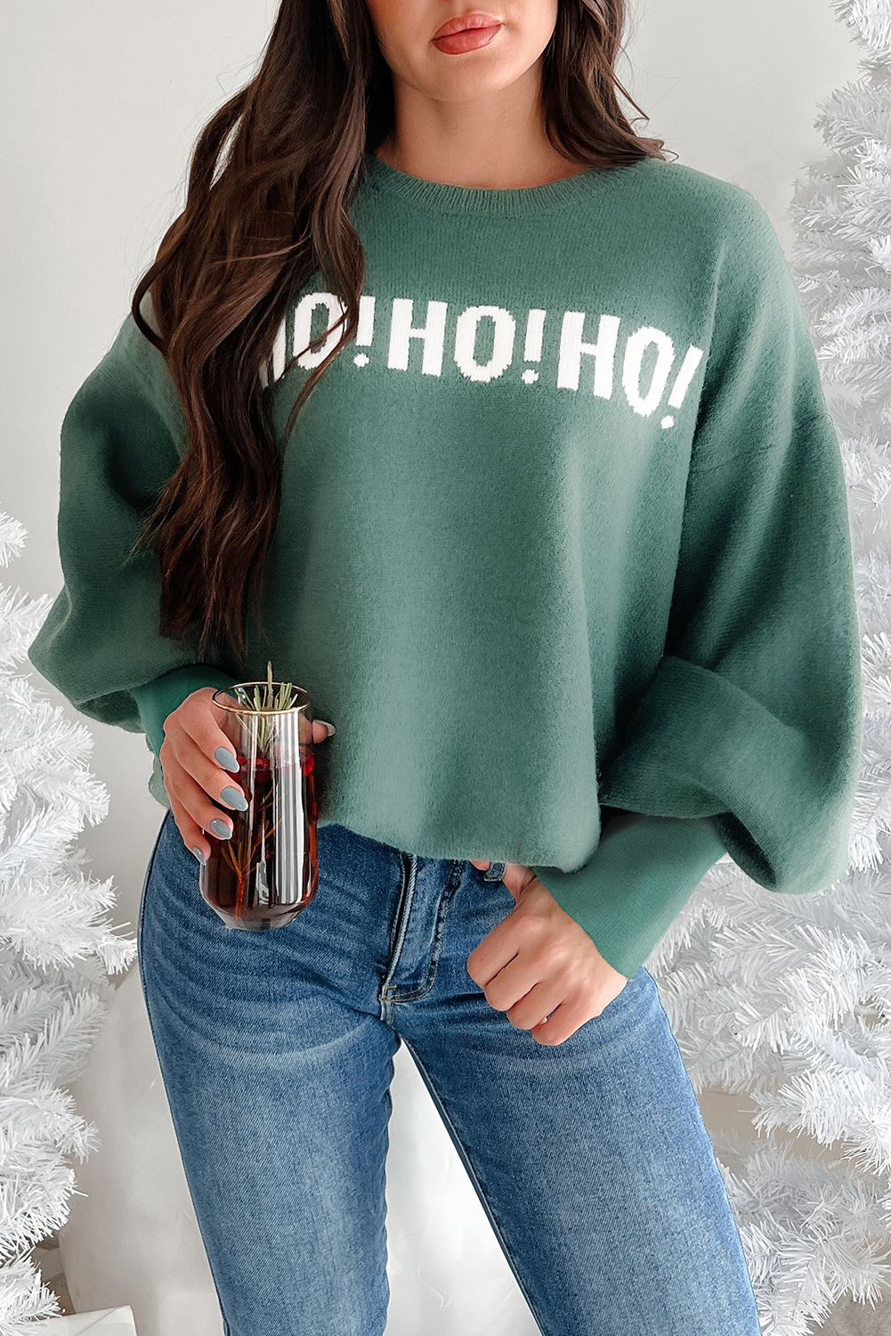 White Chenille Graphic Drop Shoulder Holiday Sweater - loveforevers