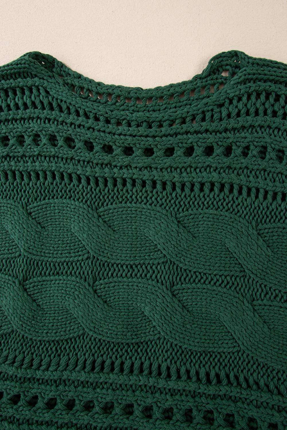Blackish Green Hollow-out Cable Knit Cropped Sweater - loveforevers