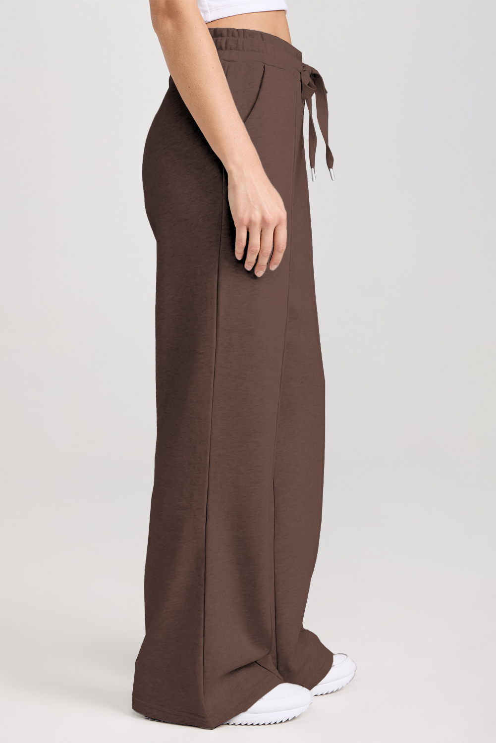 Dark Brown Solid Collared Sweatshirt and High Waist Pants Active Set - loveforevers