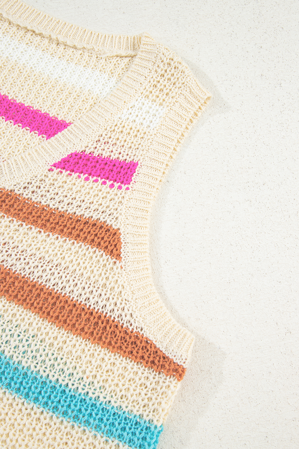Khaki Stripe Textured Knit V Neck Sweater Vest - loveforevers