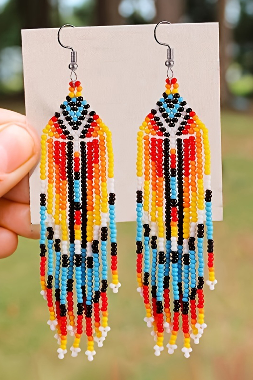 White Western Rice Bead Tassel Hook Earring - loveforevers
