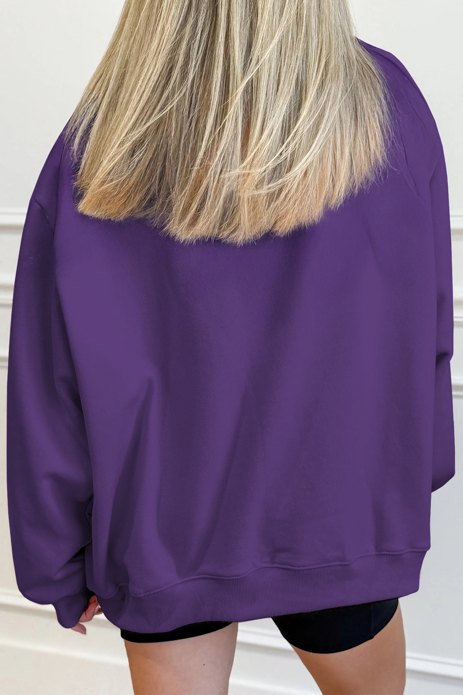 Tillandsia Purple MARDI GRAS Leopard Lightning Sequin Graphic Mock Neck Sweatshirt - loveforevers