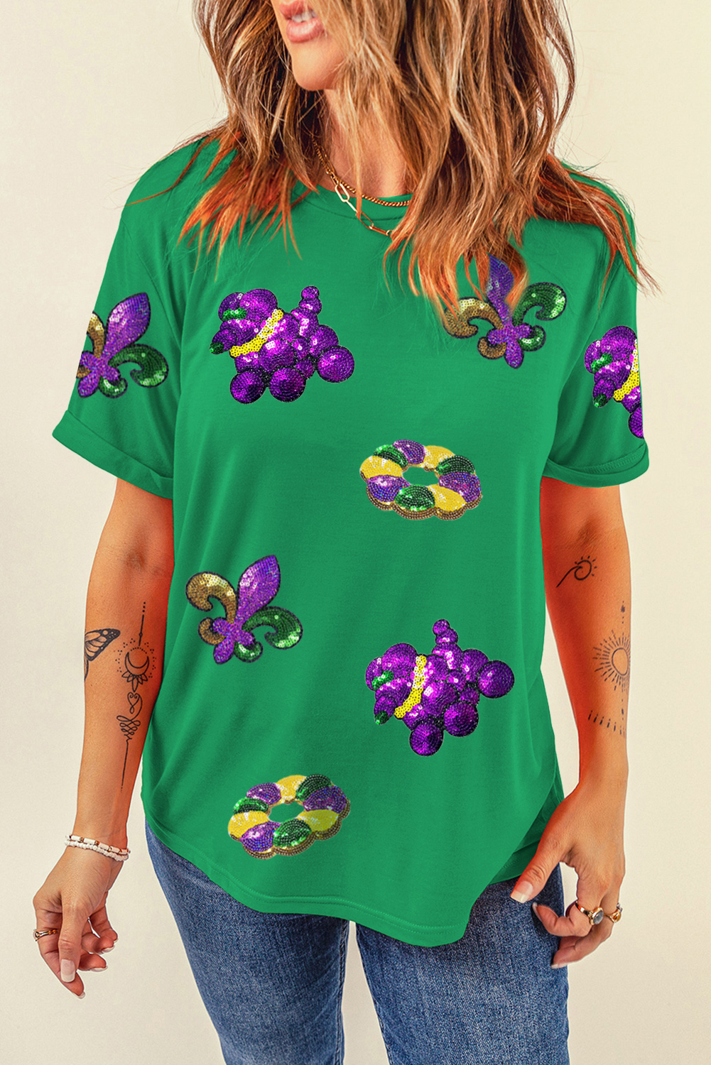 Bright Green Glitter Mardi Gras Mask Graphic T Shirt - loveforevers