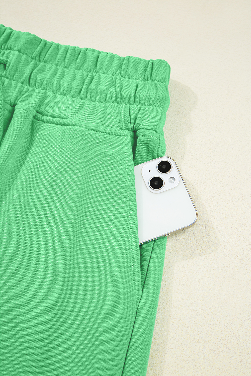 Bright Green Drop Shoulder Puff Sleeve Crop Pullover Drawstring Wide Leg Pants Set - loveforevers