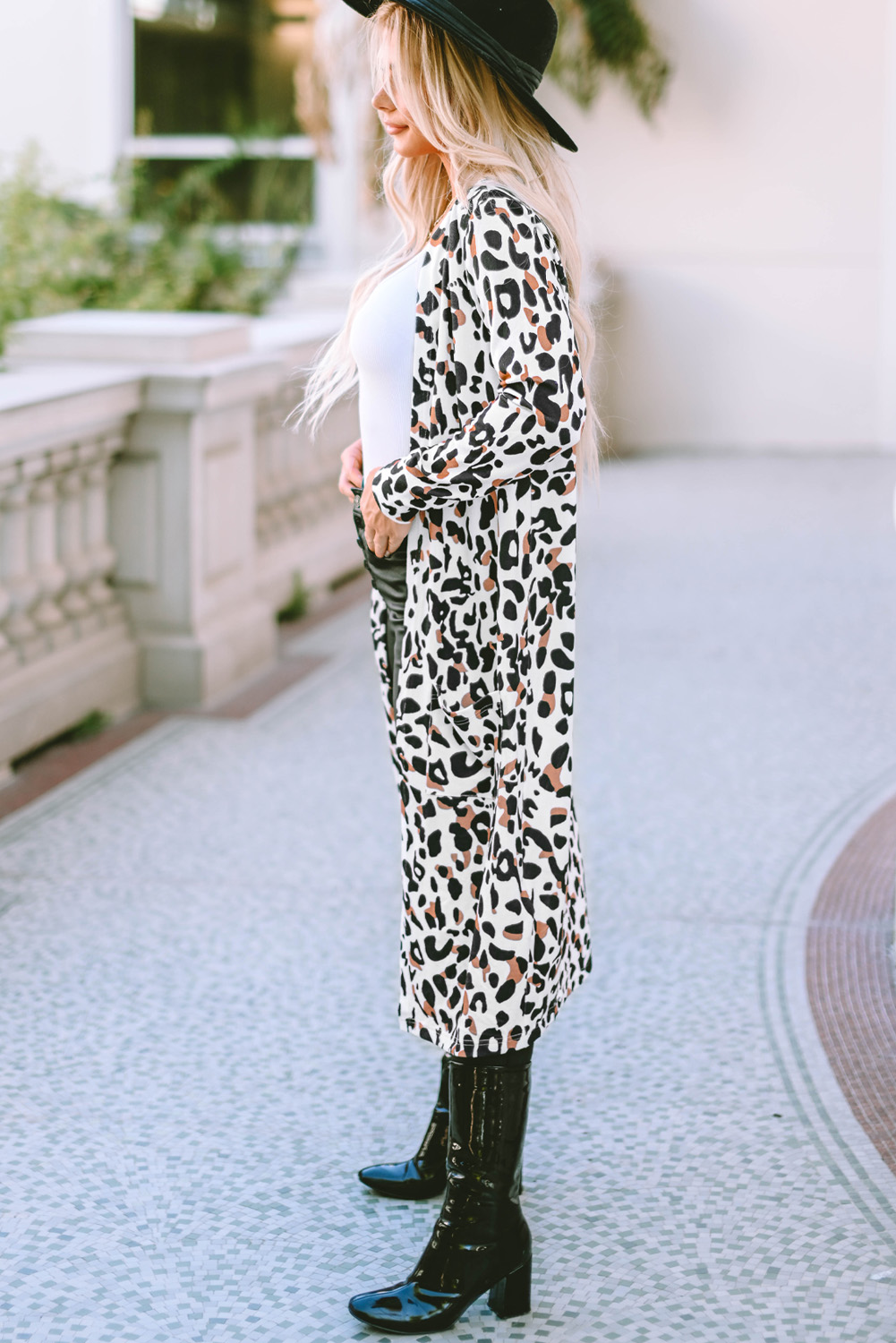Leopard Pocketed Open Front Duster Cardigan - loveforevers