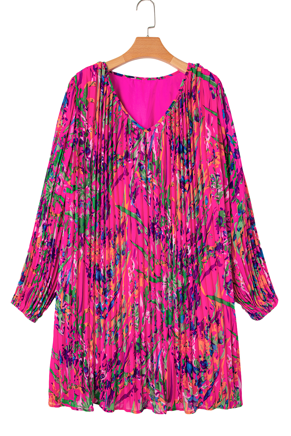 Rose Plus Size Abstract Floral Print Pleated Loose Dress - loveforevers