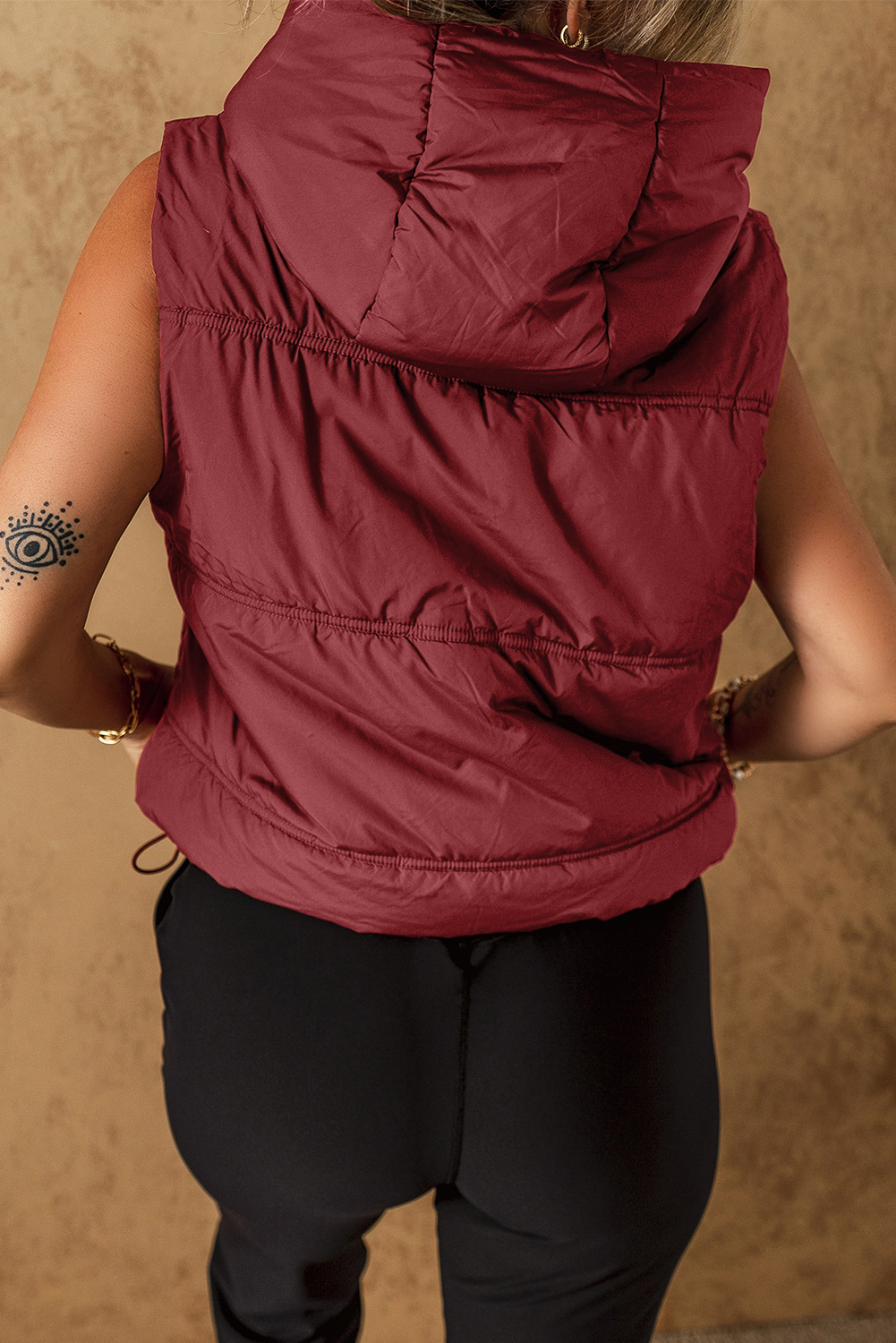 Clay Zip-up Side Pockets Hooded Puffer Vest - loveforevers