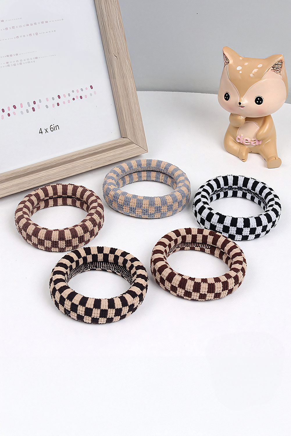 Black Checkered Print Nylon Elastic Hair Tie - loveforevers