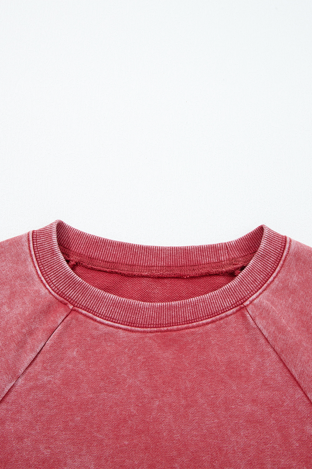 Racing Red Mineral Wash Raglan Sleeve Raw Hem Crop Sweatshirt - loveforevers