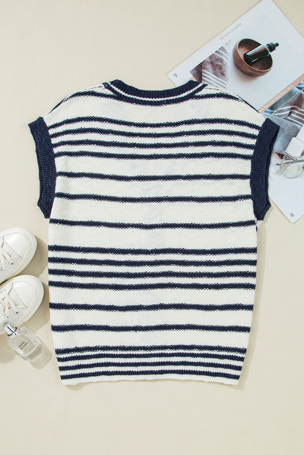 Blue Stripe Loose Buttoned V Neck Sweater Vest - loveforevers