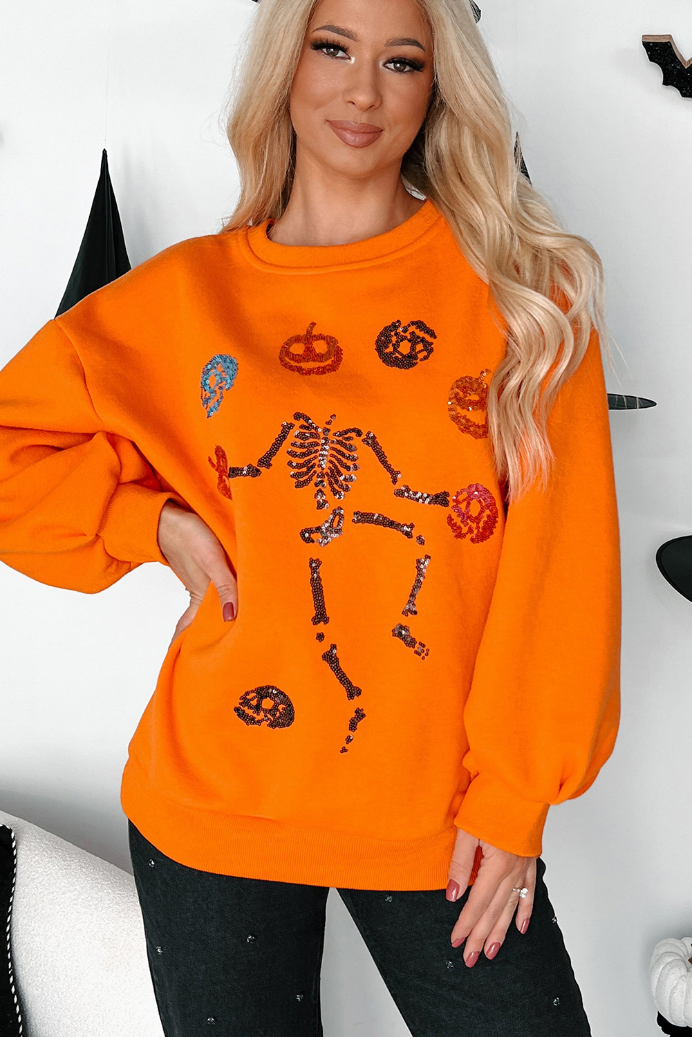 Carrot Dancing Critters Sequin Halloween Crewneck Sweatshirt - loveforevers