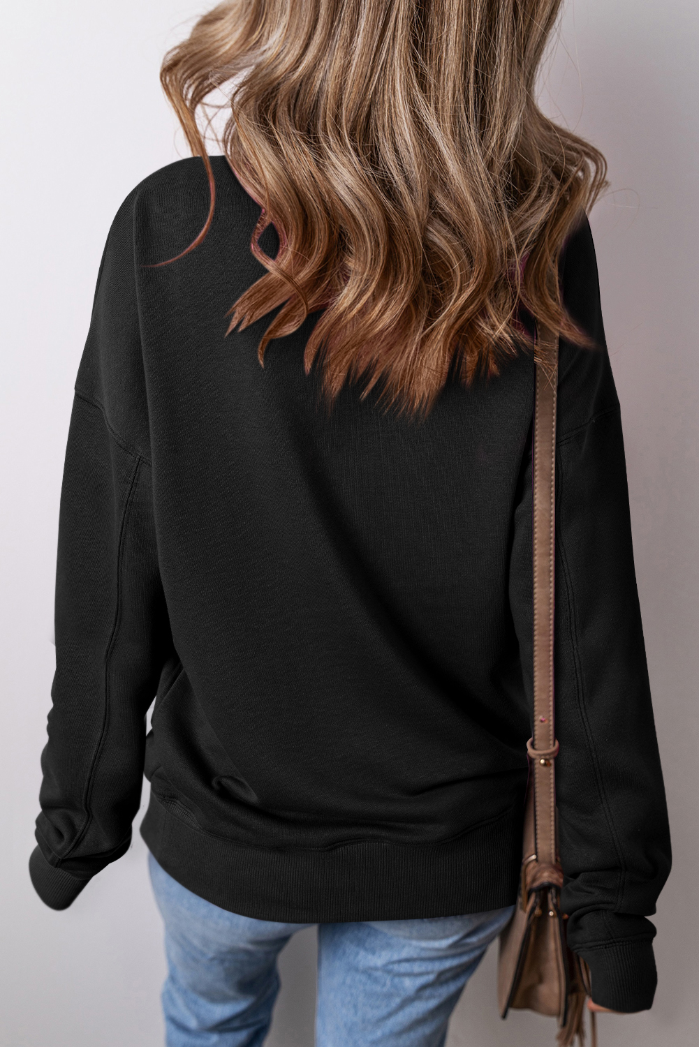 Black Drop Shoulder Crisscross Stitching Pocketed Loose Sweatshirt - loveforevers