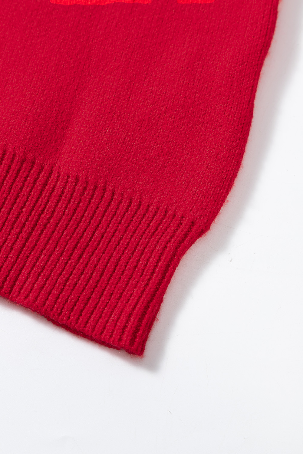 Fiery Red Merry Letter Embroidered High Neck Sweater - loveforevers