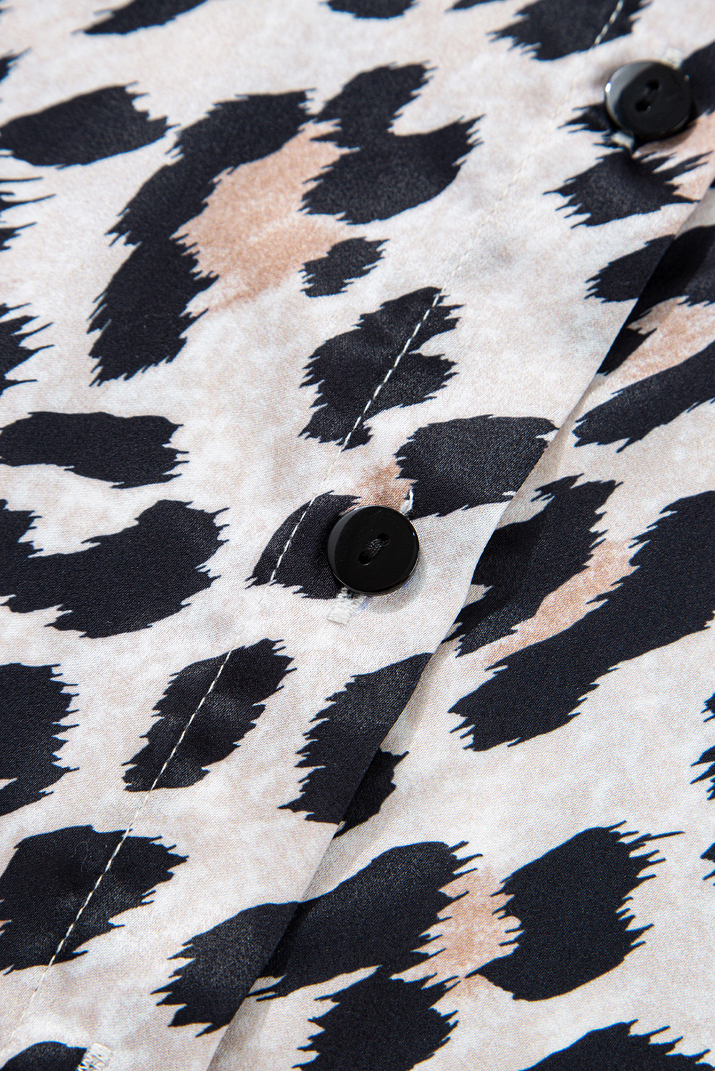 Beige Leopard Print Buttoned 3/4 Sleeve Loose Fit Shirt - loveforevers