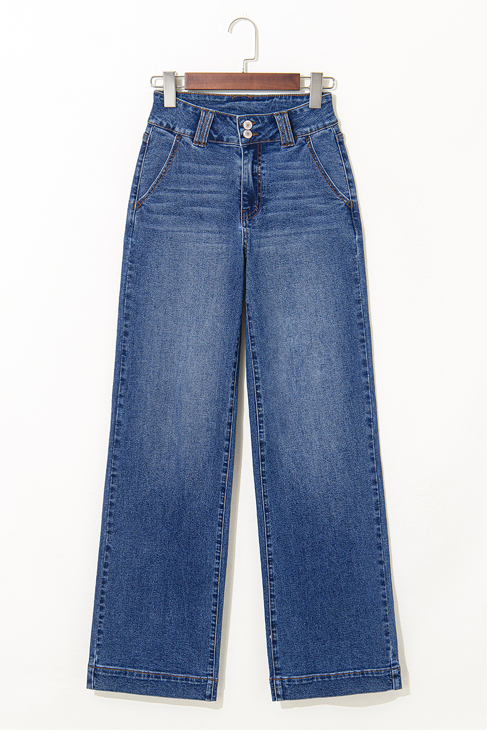 Sky Blue Double Button Zip Fly Straight Leg Jeans - loveforevers