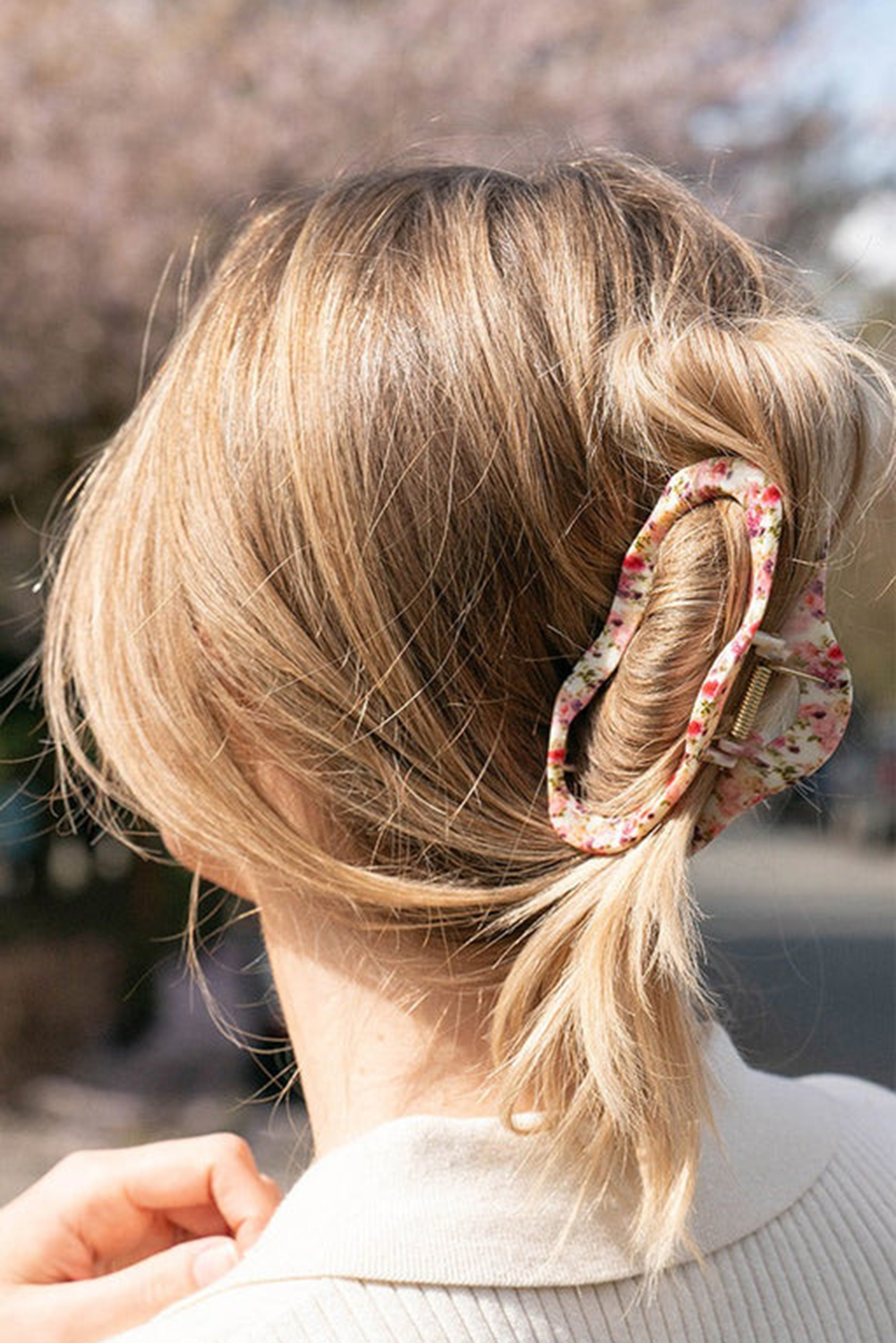 Strawberry Pink Flower Print Cut Out Cloud Shape Hair Claw Clip - loveforevers