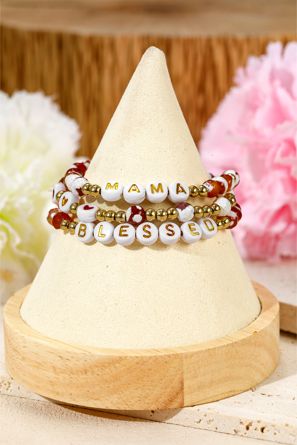 Gold MAMA Beaded Triple Layer Bracelet Set - loveforevers