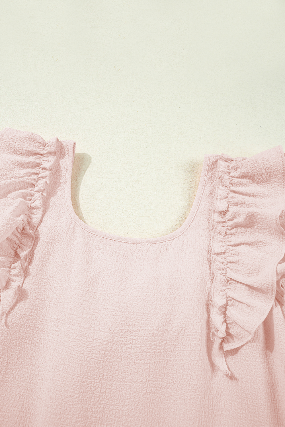 Beau Blue Textured Bow Knot Frilled Butterfly Sleeve Blouse - loveforevers