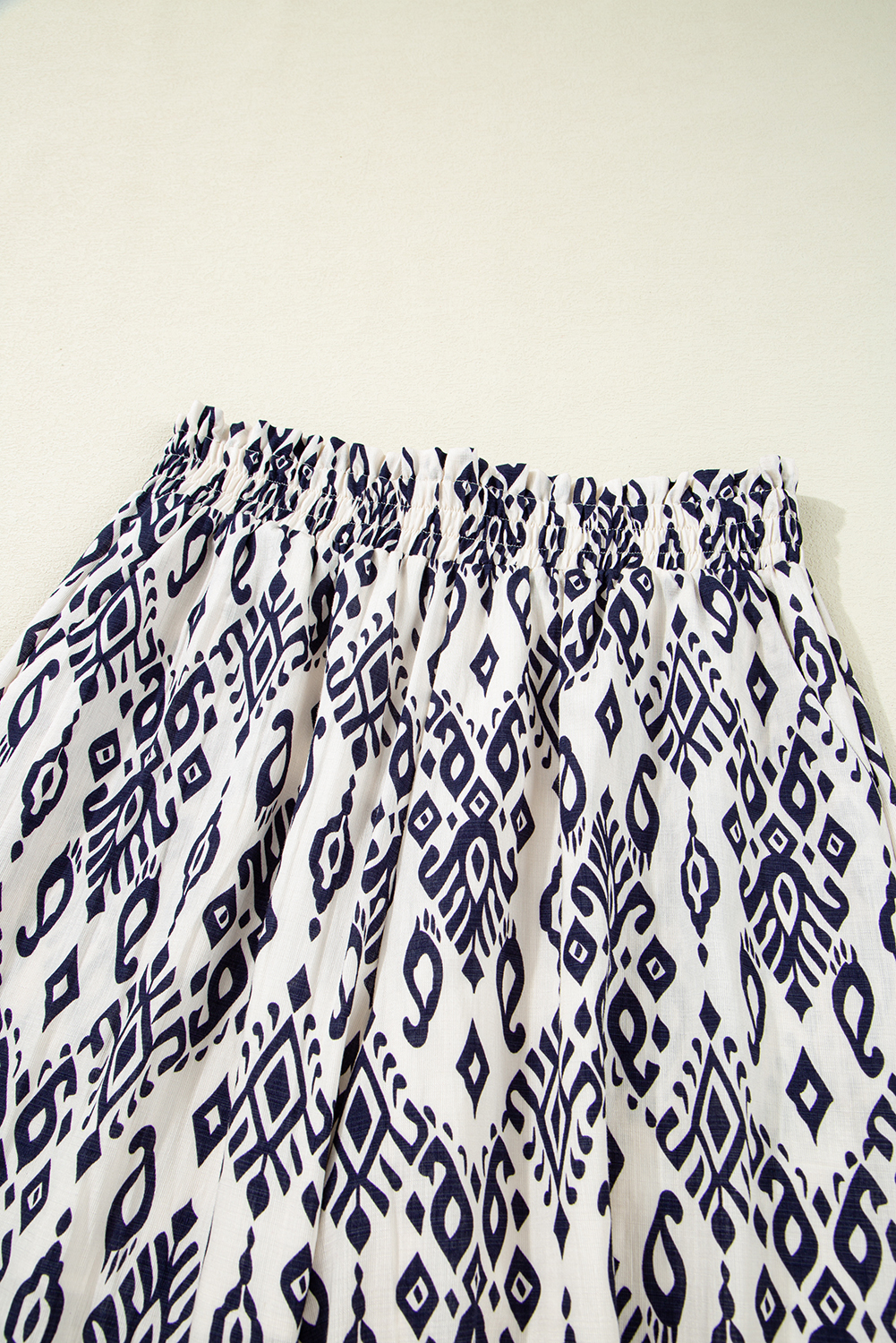 Blue Boho Geometric Print Shirred High Waist Wide Leg Jumpsuit - loveforevers
