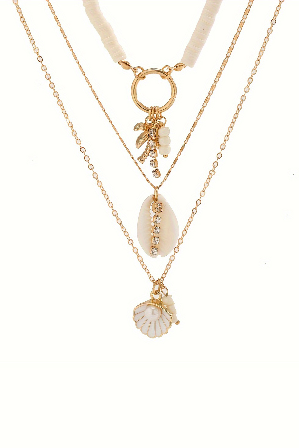 White Beach Seashell Multi Layered Pendant Necklace - loveforevers