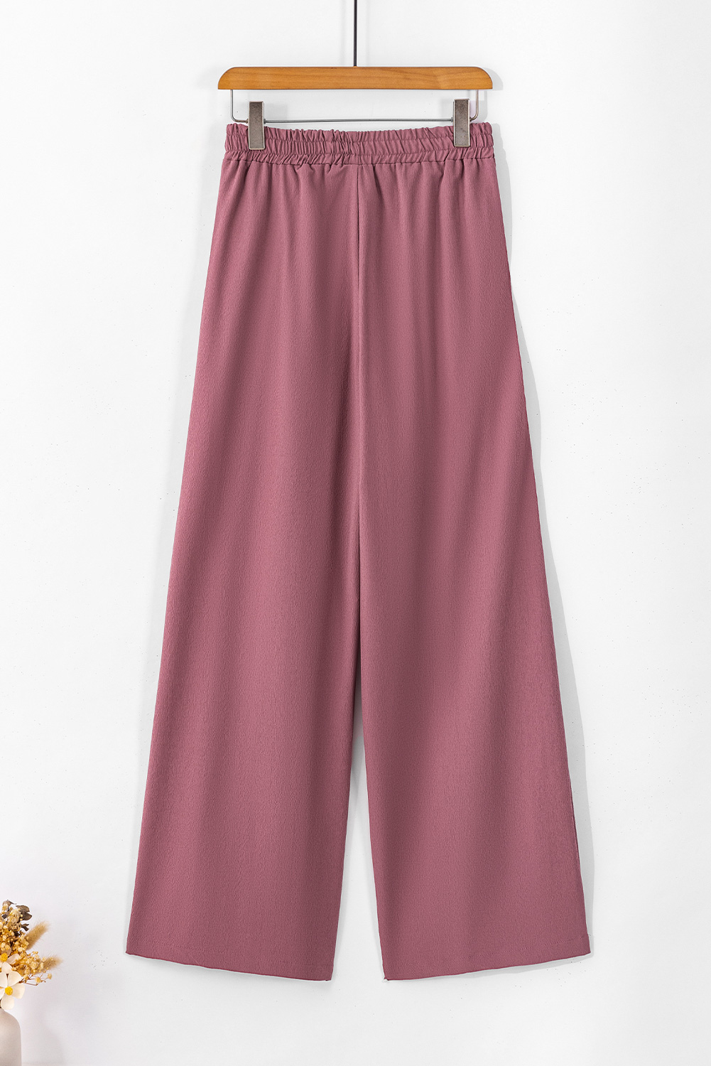 Rose Tan High Waisted Tie Front Side Pocket Wide Leg Flowy Casual Pants - loveforevers