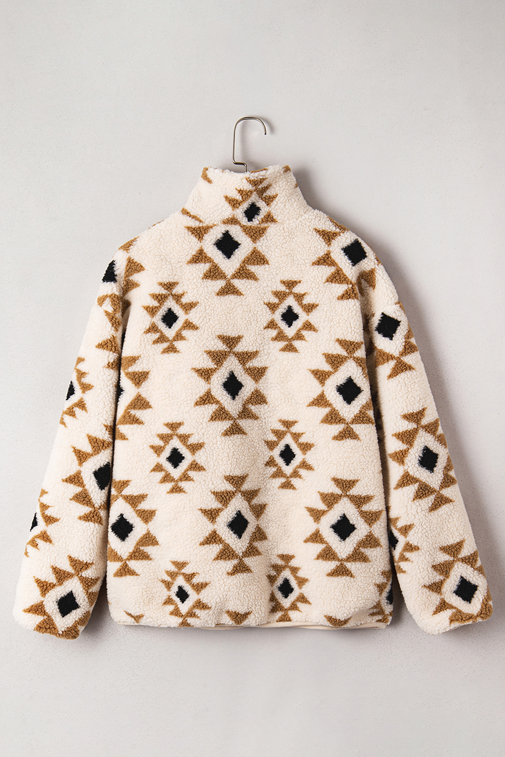 Khaki Aztec Print Sherpa Quarter Zip Collar Sweatshirt - loveforevers