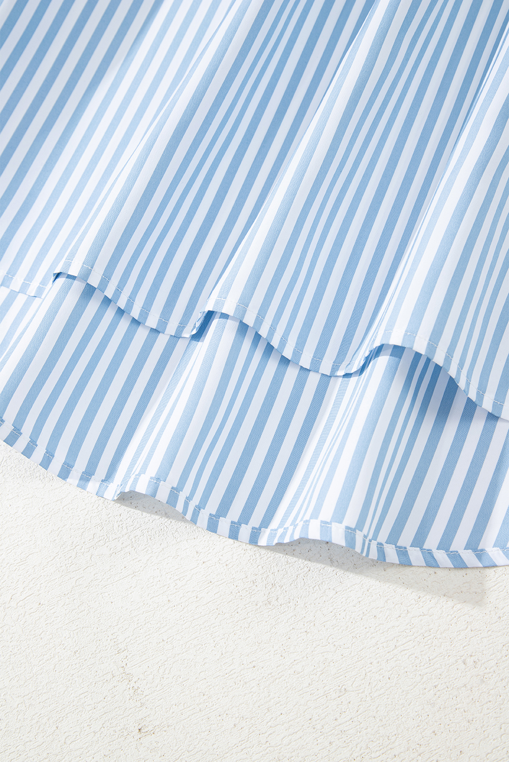 Sky Blue Stripe Shirred Detail Half Placket Collared Long Sleeve Fall Shirt - loveforevers