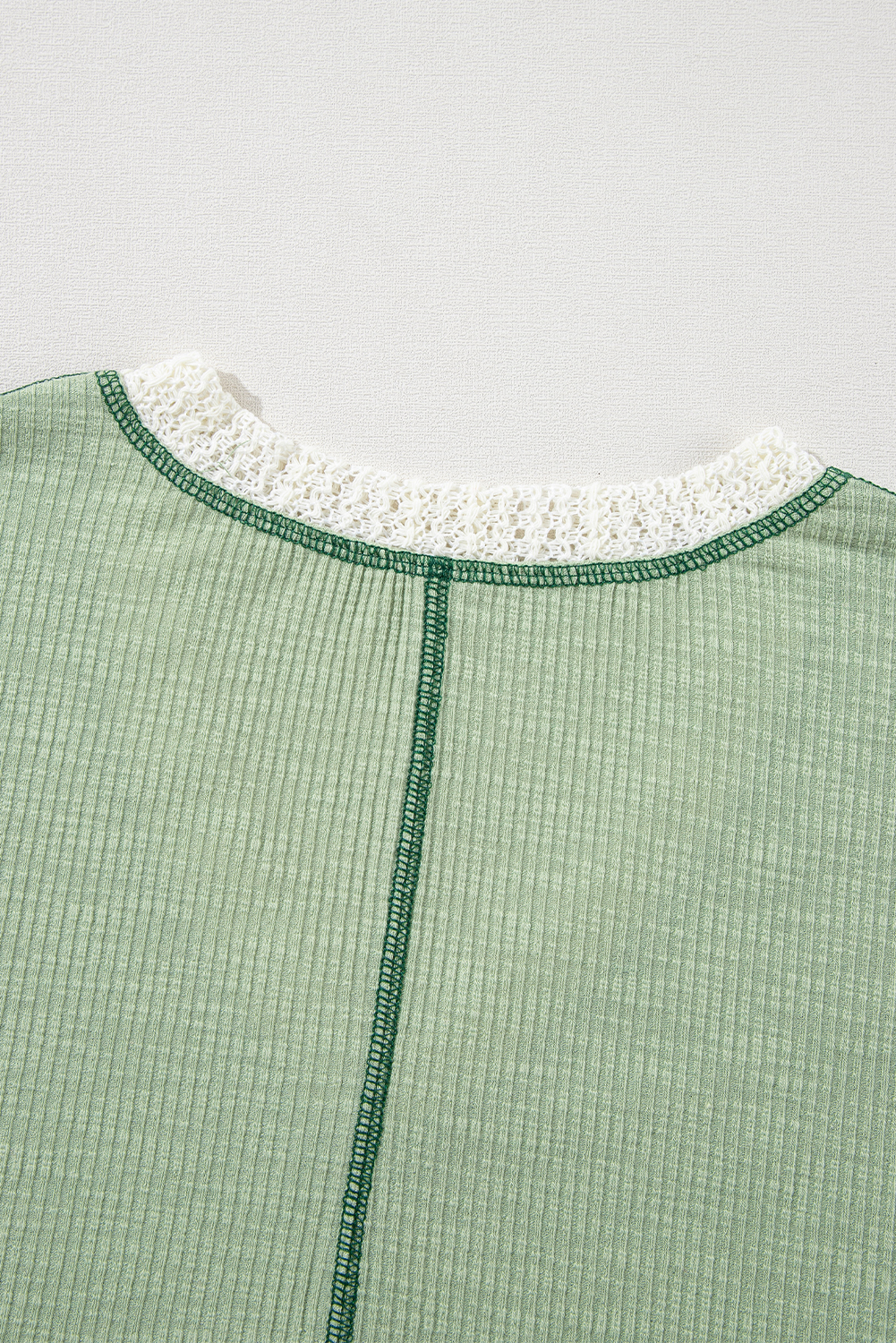 Grass Green Crochet Detail Exposed Seam High Low Loose Top - loveforevers