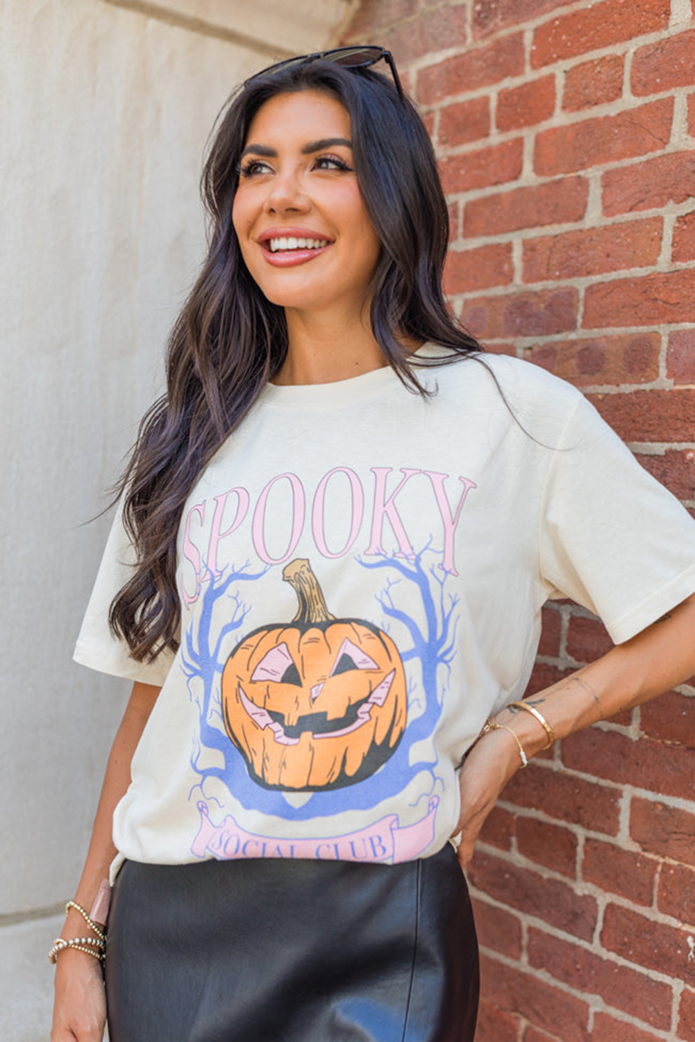 White SPOOKY Pumpkin Print Round Neck Halloween T Shirt - loveforevers