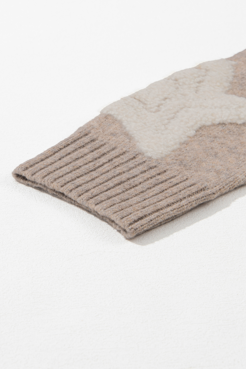 Khaki Sherpa Star Pattern Textured Sweater Cardigan with Pockets - loveforevers