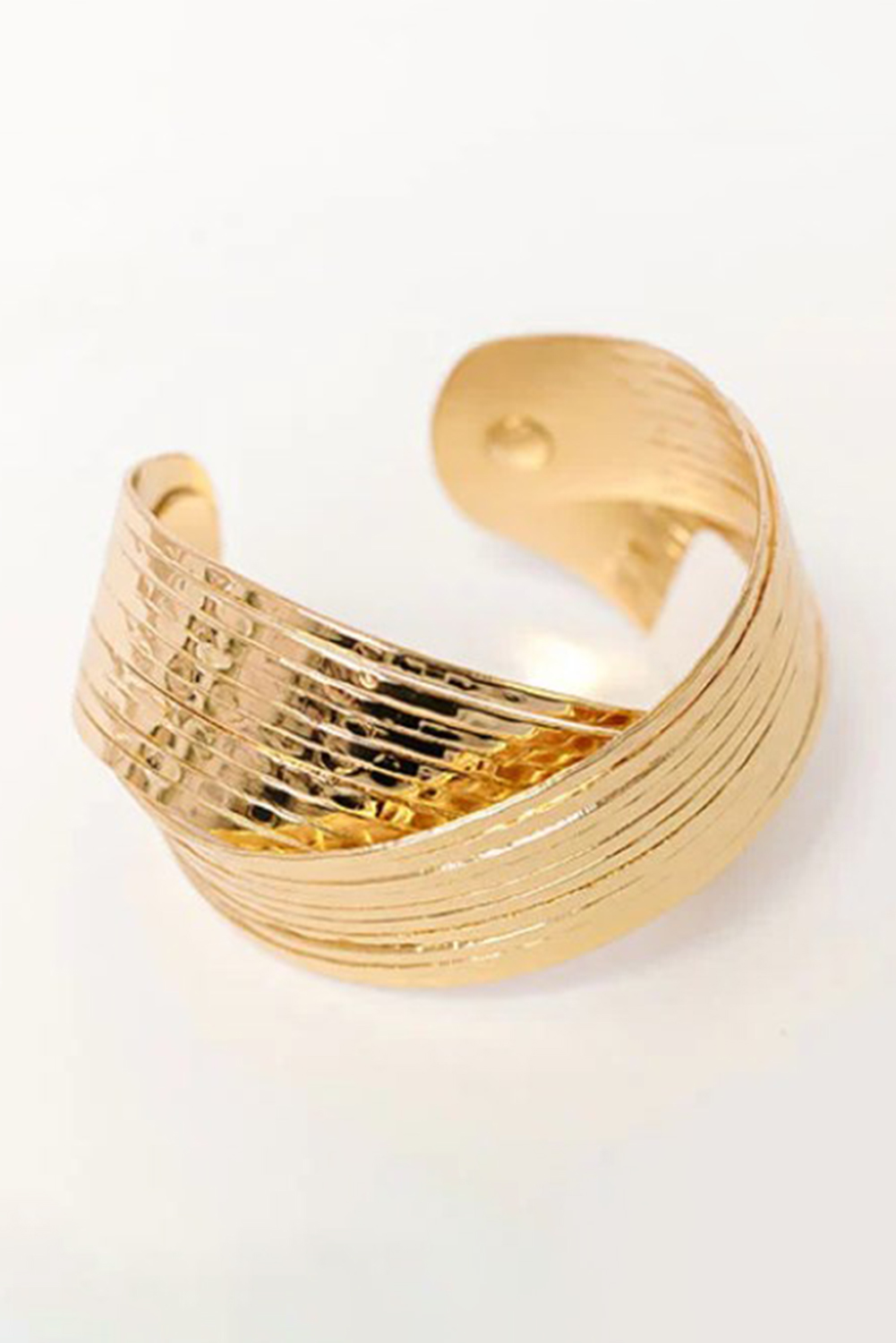 Gold Textured Crossover Metal Cuff Bracelet - loveforevers