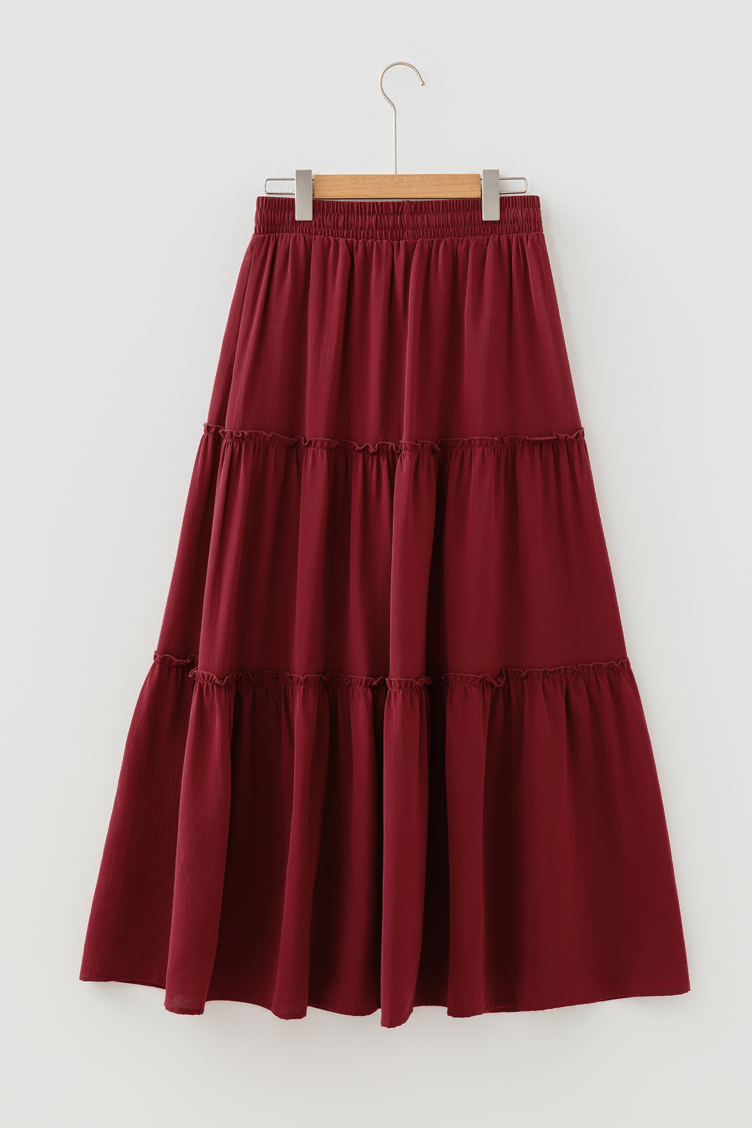 Fiery Red Black Frill Tiered Drawstring Waist Maxi Skirt - loveforevers