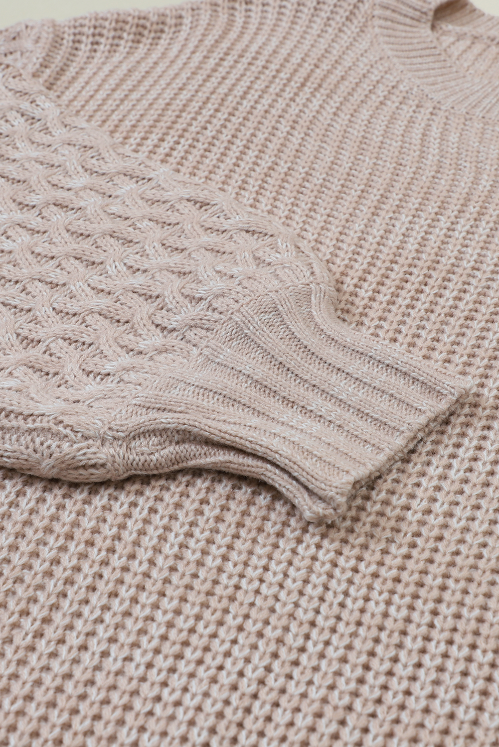 Parchment Cable Knit Sleeve Drop Shoulder Sweater - loveforevers