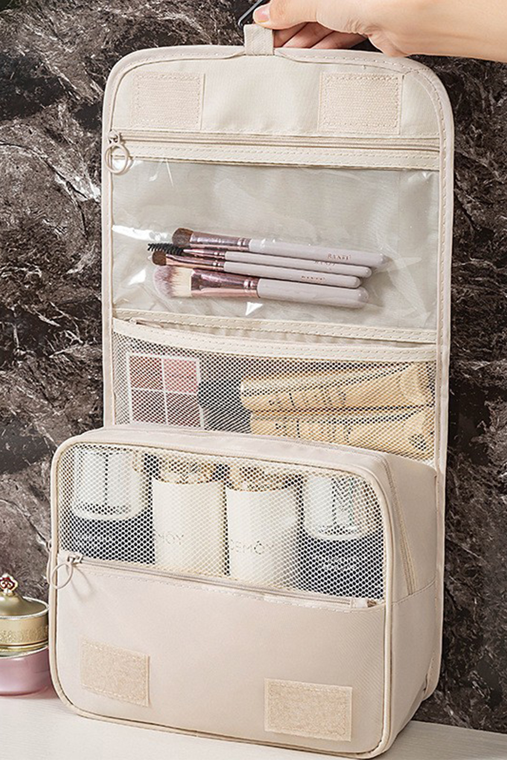 Apricot Multi-functional Make Up Organizer Travel Toiletry Bag - loveforevers