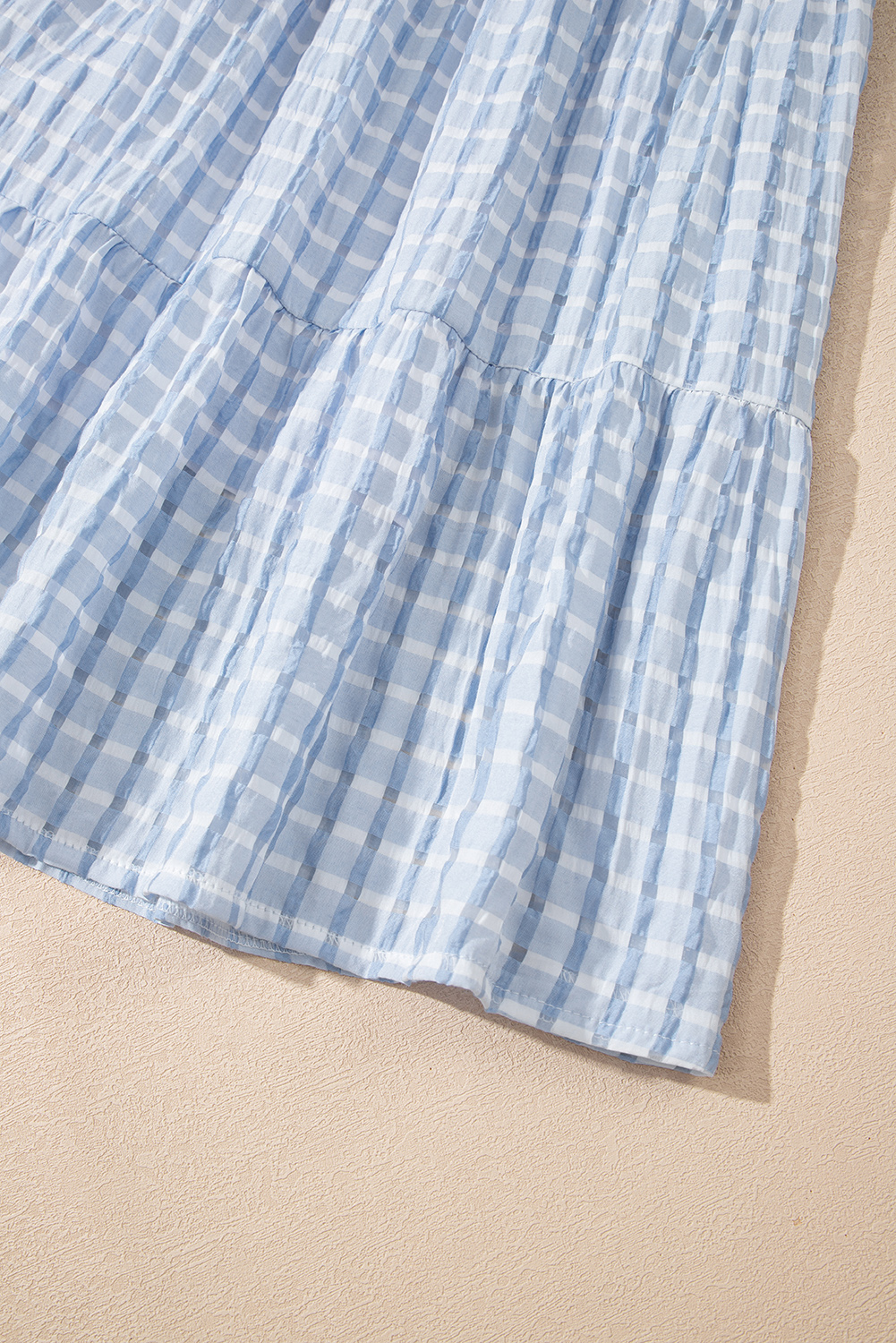 Light Blue Plaid Tiered A-line Sleeveless Mini Sundress - loveforevers