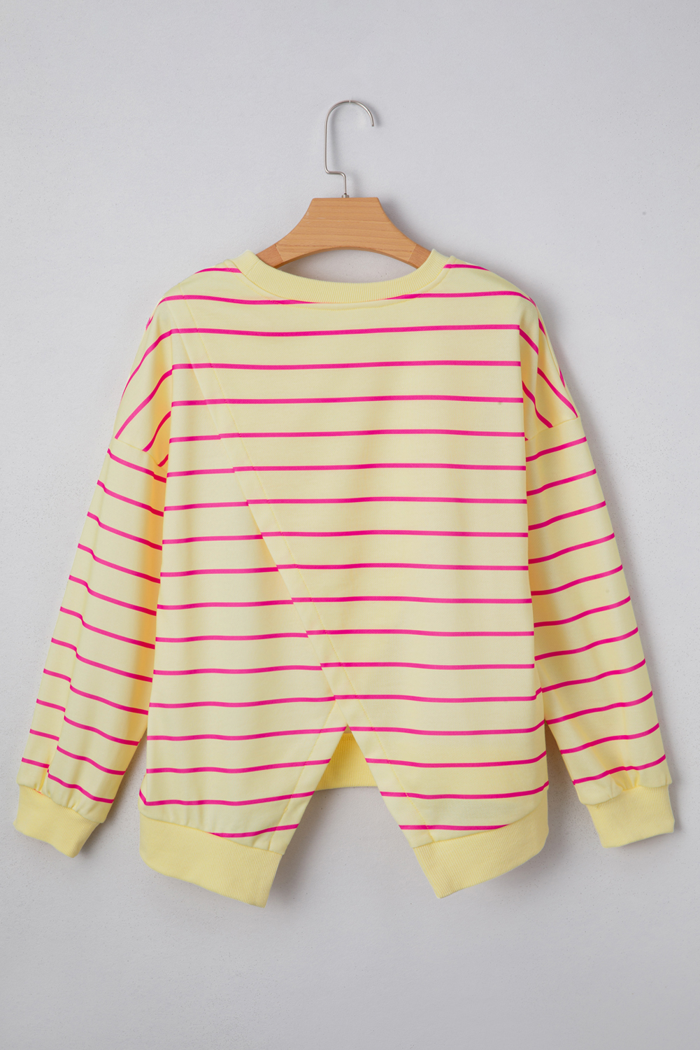 Blue Stripe Stylish Overlap Detail Drop Shoulder Pullover Sweatshirt - loveforevers