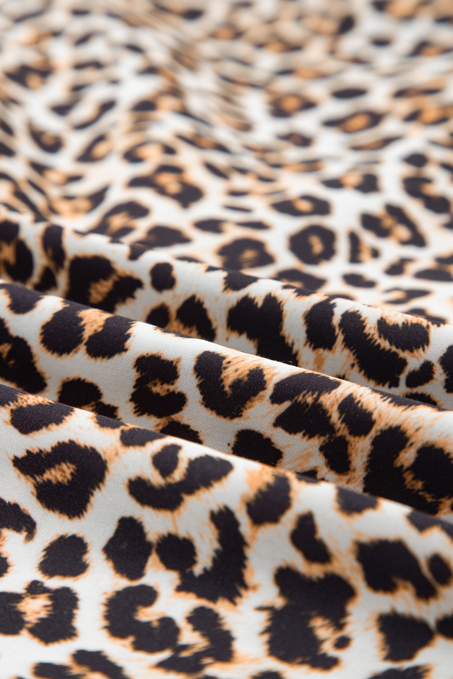 Multicolour Button Striped Collar Leopard Print Long Sleeve Flared Dress - loveforevers