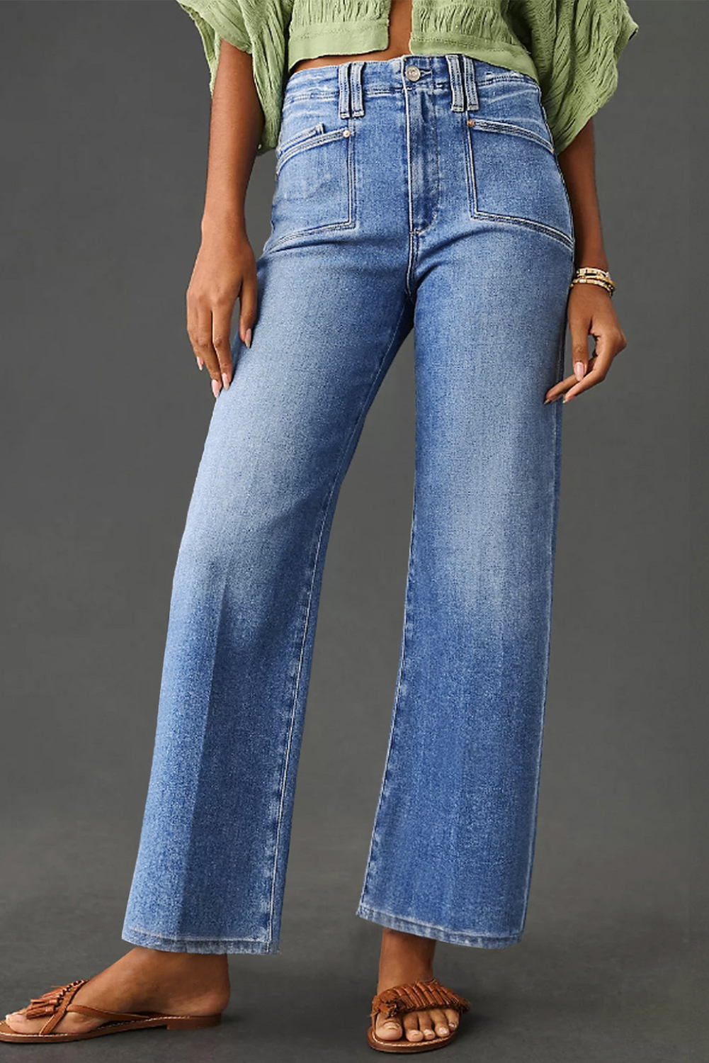 Dusk Blue Loose Straight Leg Cropped High Waist Jeans - loveforevers